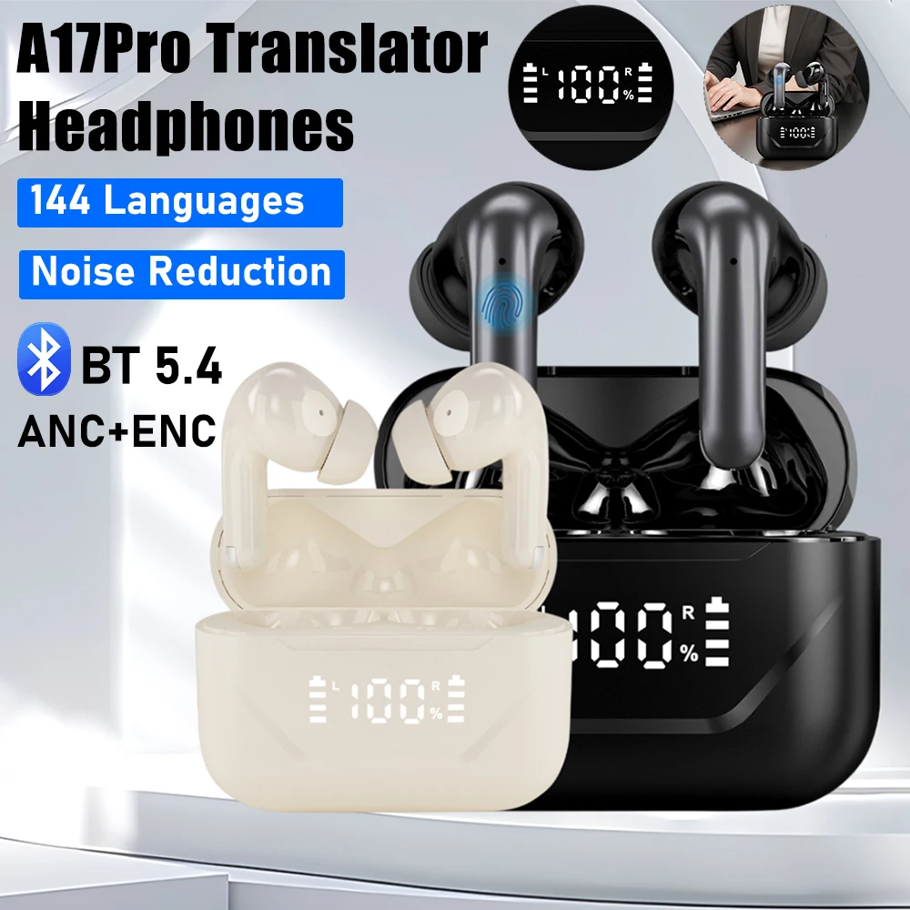 A17Pro Intelligent Translator Earbuds Language Translation Earphones ANC ENC Noise Cancelling Bluetooth Headphones Office Travel