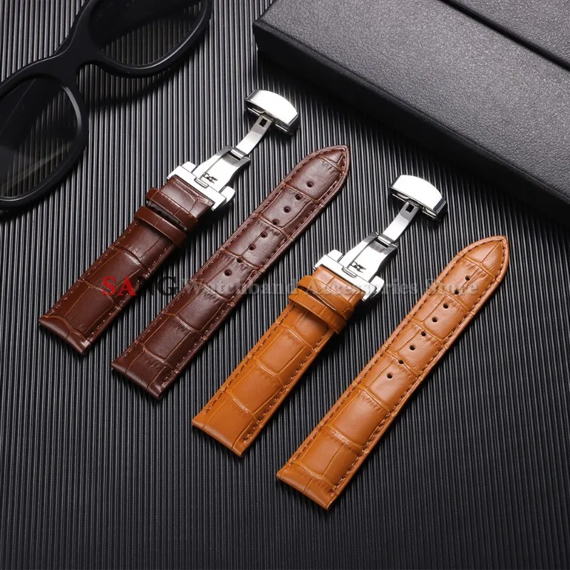 Butterfly Clasp Universal Leather Watchband Replacement Strap