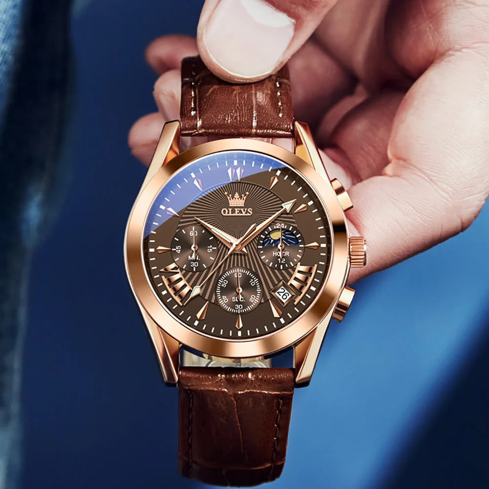 OLEVS Original Luxury Brand Men's Watches High Quality Waterproof Quartz Watch for Men Fashion Leather Strap Man Wristwatch 3