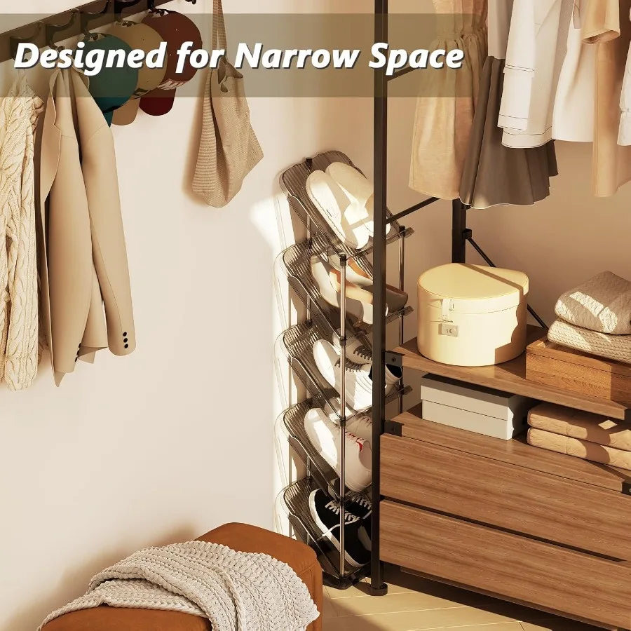 2 Pack Sloping Narrow Shoe Rack 5 Tiers Free Standing Vertical Shoes Racks for Small Spaces and Corner Shoe Storage Organizer f