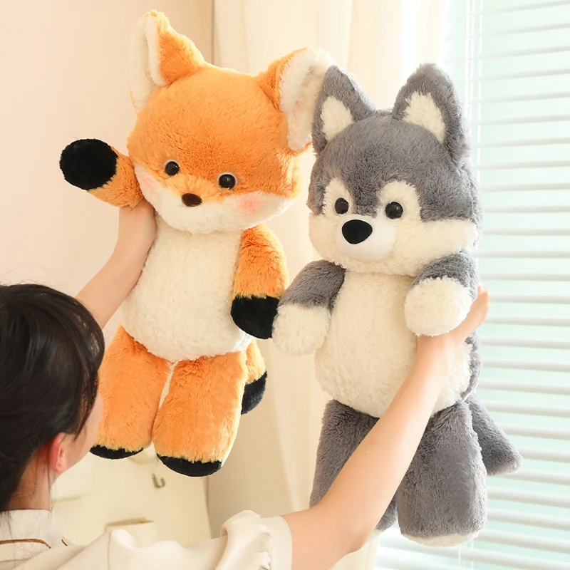 50cm New Kawaii Running Fox Wolf Plush Toys Cartoon Stuffed