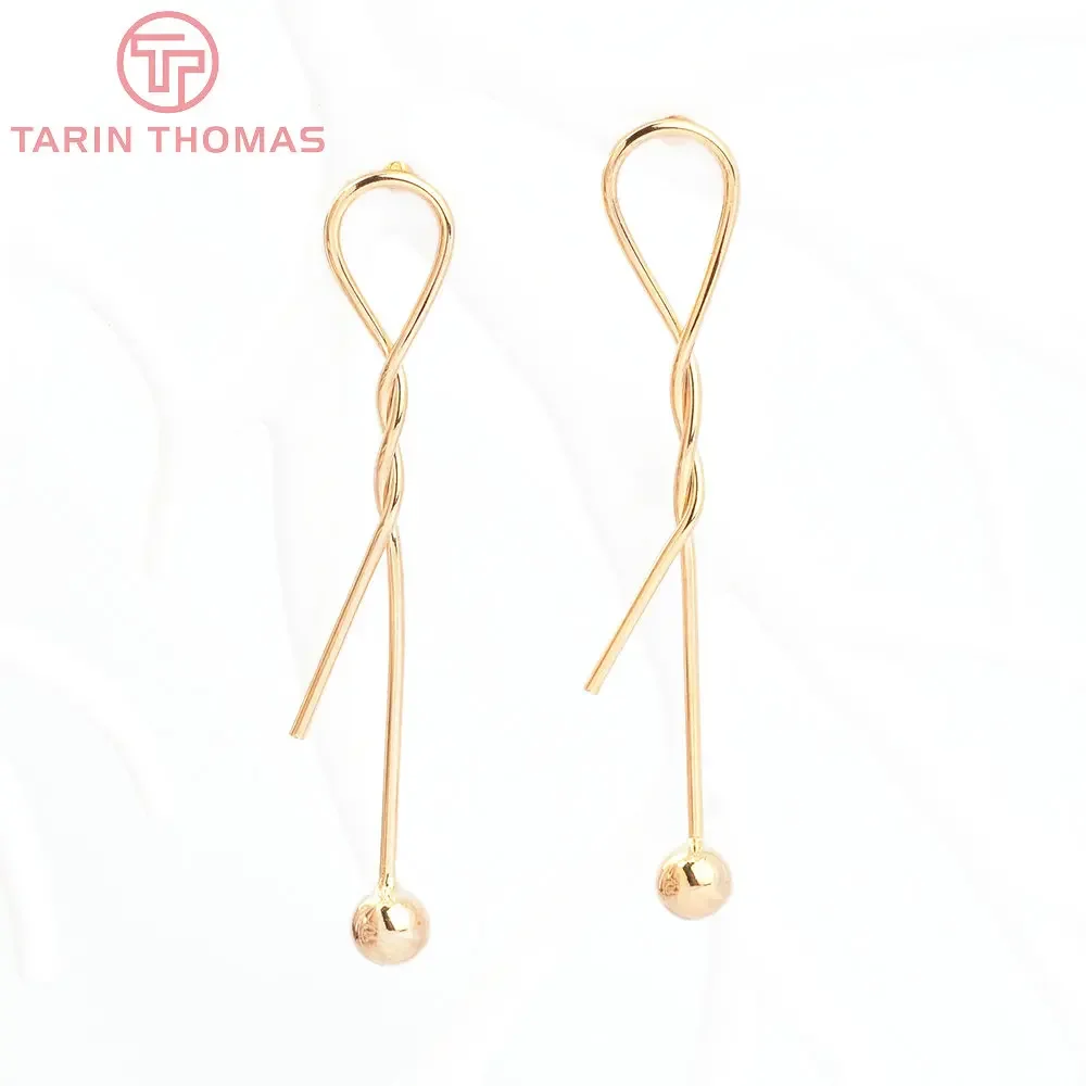 

(8033) 4PCS 10x60MM 24K Gold Color Brass Stick Shaped Twisted Tassel Stud Earrings High Quality Jewelry Findings Accessories