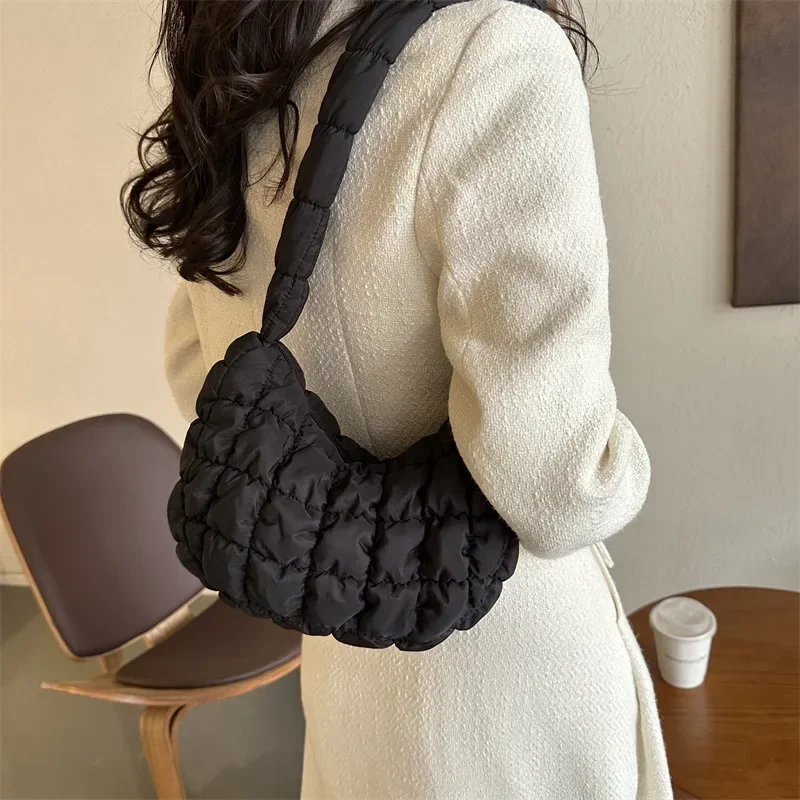 Borse a tracolla pieghettate trapuntate per donna Borsa imbottita Borse in nylon Borsa a secchiello Cloud Bubbles Hobo Puffer Borsa tote in nylon bolsas - immagine 3