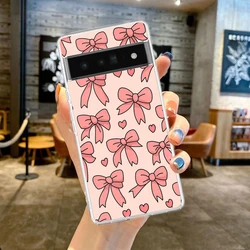 Elegant Soft Clear TPU Phone Case with Cute Pink Heart and Bow Design - Google Pixel 4a 5G (B7)