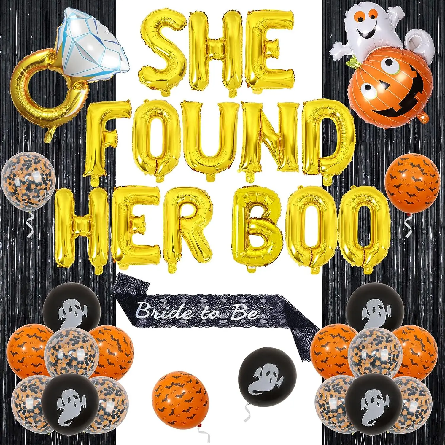 

Halloween Bachelorette Party Decorations, Gothic Bridal Shower Supplies, Ghost Diamond Ring Balloon, Bride To Be Sash, Black Ora