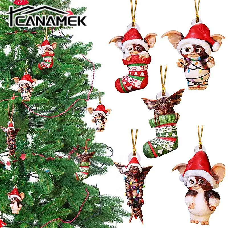 

Gremlins Gizmo в шапке Санты, подвесное праздничное украшение, милый щенок, акриловое украшение, рождественский подарок, праздничные аксессуары