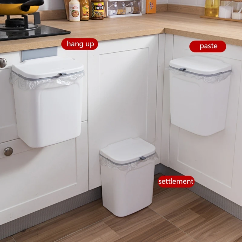 Indoor Compost Bin Kitchen Cabinet Door Hanging Trash Can with Lid Food Waste Bin for Cupboard Bedroom Office Easy Use 87HA