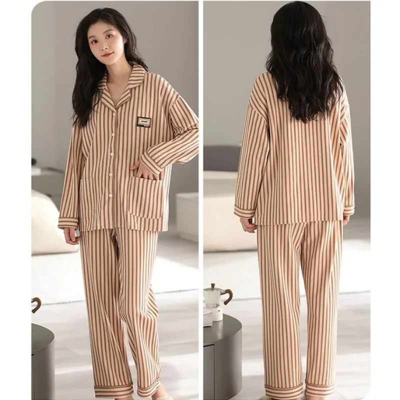 2024 New Cotton Pajamas Women's Spring Autumn Long-sleeved Sleepwear Cardigans Loose Outside Wear Suits High-end Loungewear Set