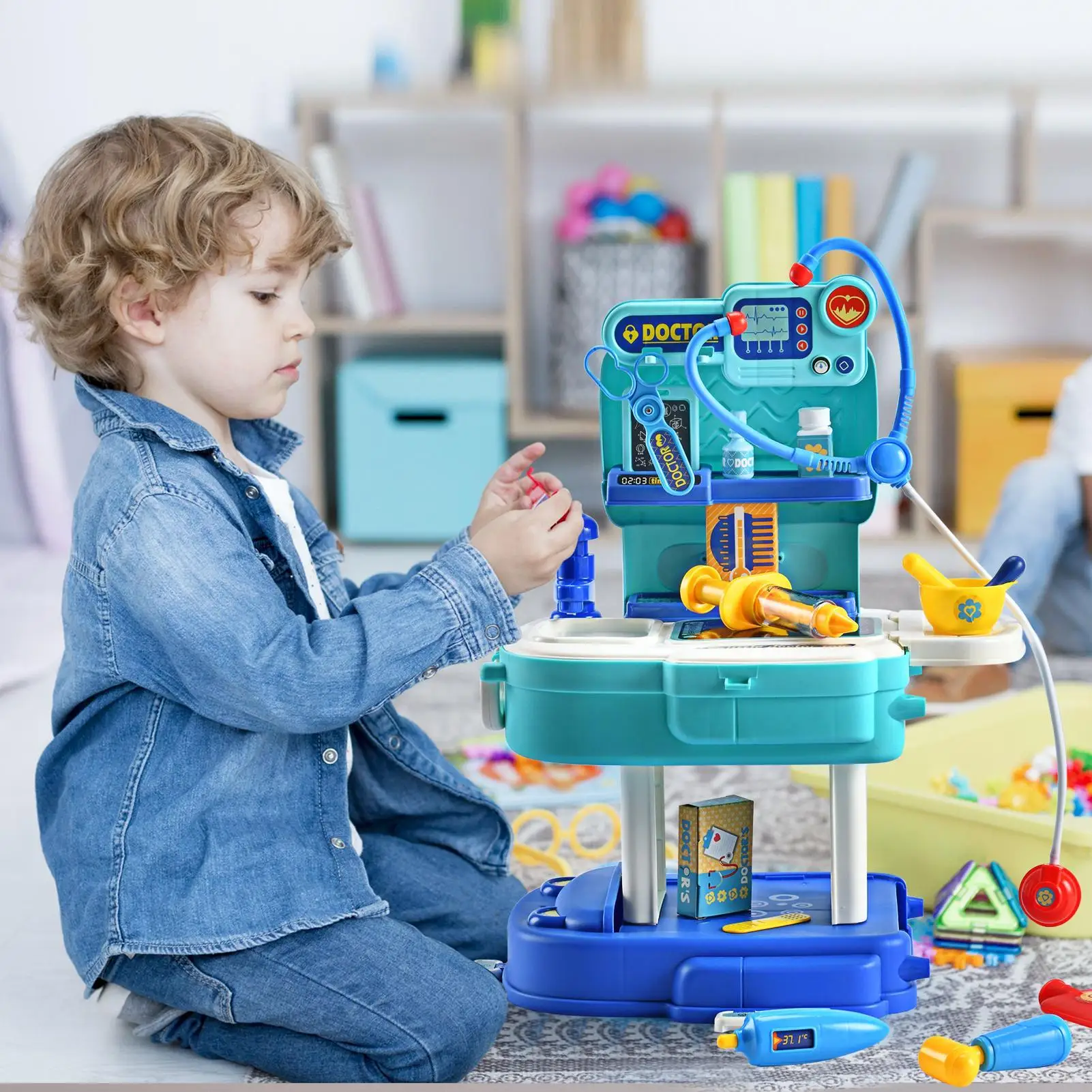Kids Doctor toolkits bag, cute design with functional medical pieces, best gifts for kids