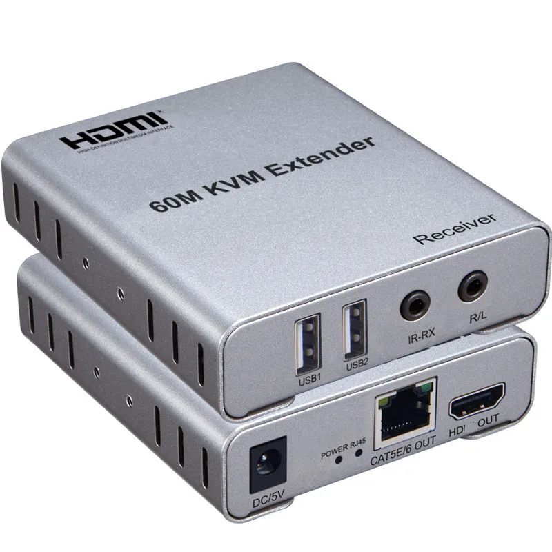 

60m USB KVM HDMI Extender By CAT5E Cat6 RJ45 Ethernet Cable Transmitter Receiver Audio Video Converter PC Laptop To TV Monitor