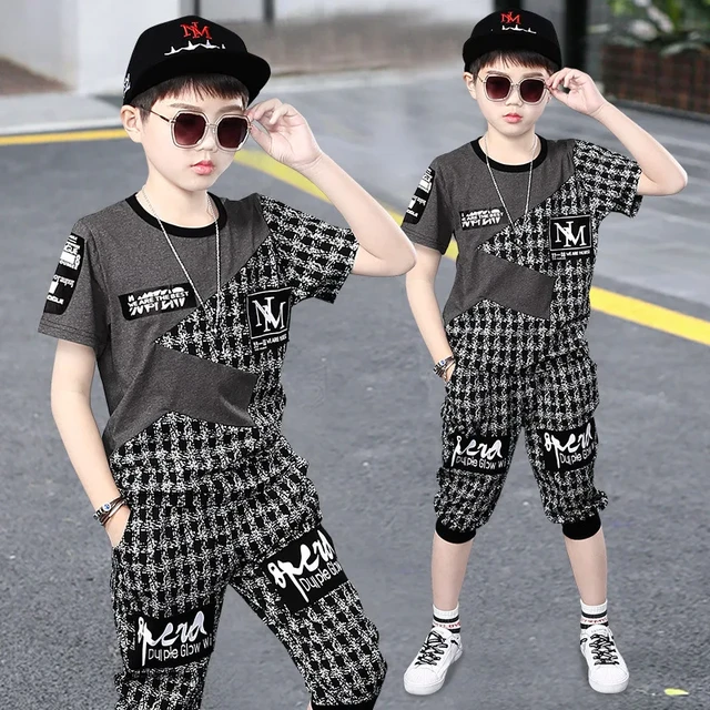 2024 Summer Kids Clothes Sets For Boys 4 6 8 10 12 Year Fashion Splicing  Short Sleeve Tops & Pants School Children Sport Suit - AliExpress