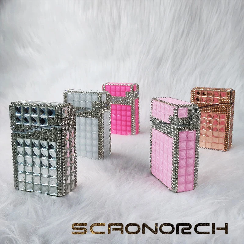 Sparkling Diamond Long Sigaretta Box Auto Button Pops Off Hard Sigaretta Storage Box Fashion Sigaretta Accessori Per Fumatori