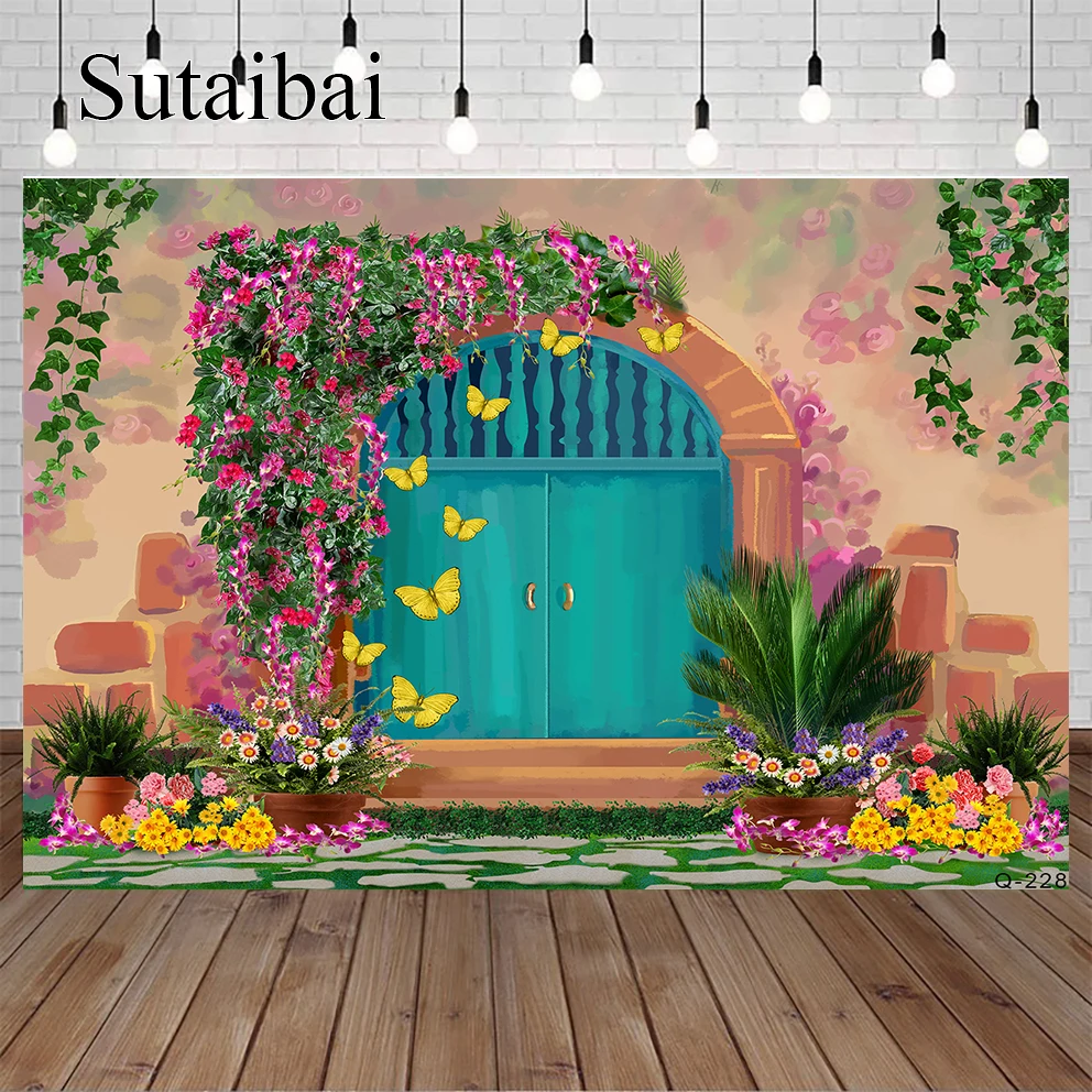 Encanto – arrière-plan de porte de maison magique pour fille, décor Floral,  fleur de papillon féerique, décoration de fête d'anniversaire pour fille -  AliExpress