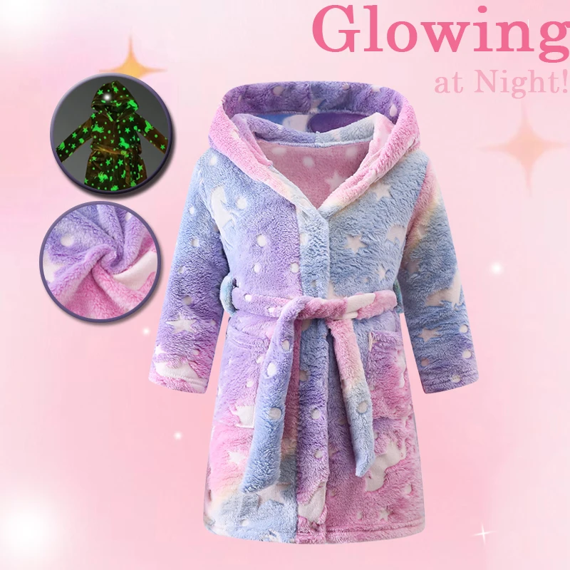 Winter Children's Flannel Bathrobe High-Density Fabric Warmth Comfort Luminous Cute Printed Pattern child bathrobe kids robe