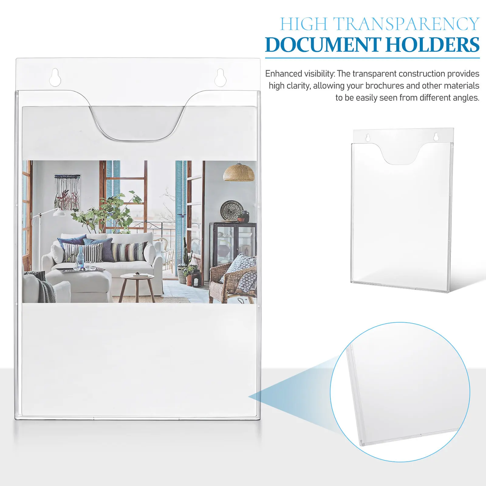 2Pcs 벽걸이형 아크릴 문서 홀더 수직 파일 정리함 브로셔 잡지용 세련된 현대식 사무실 벽 정리함