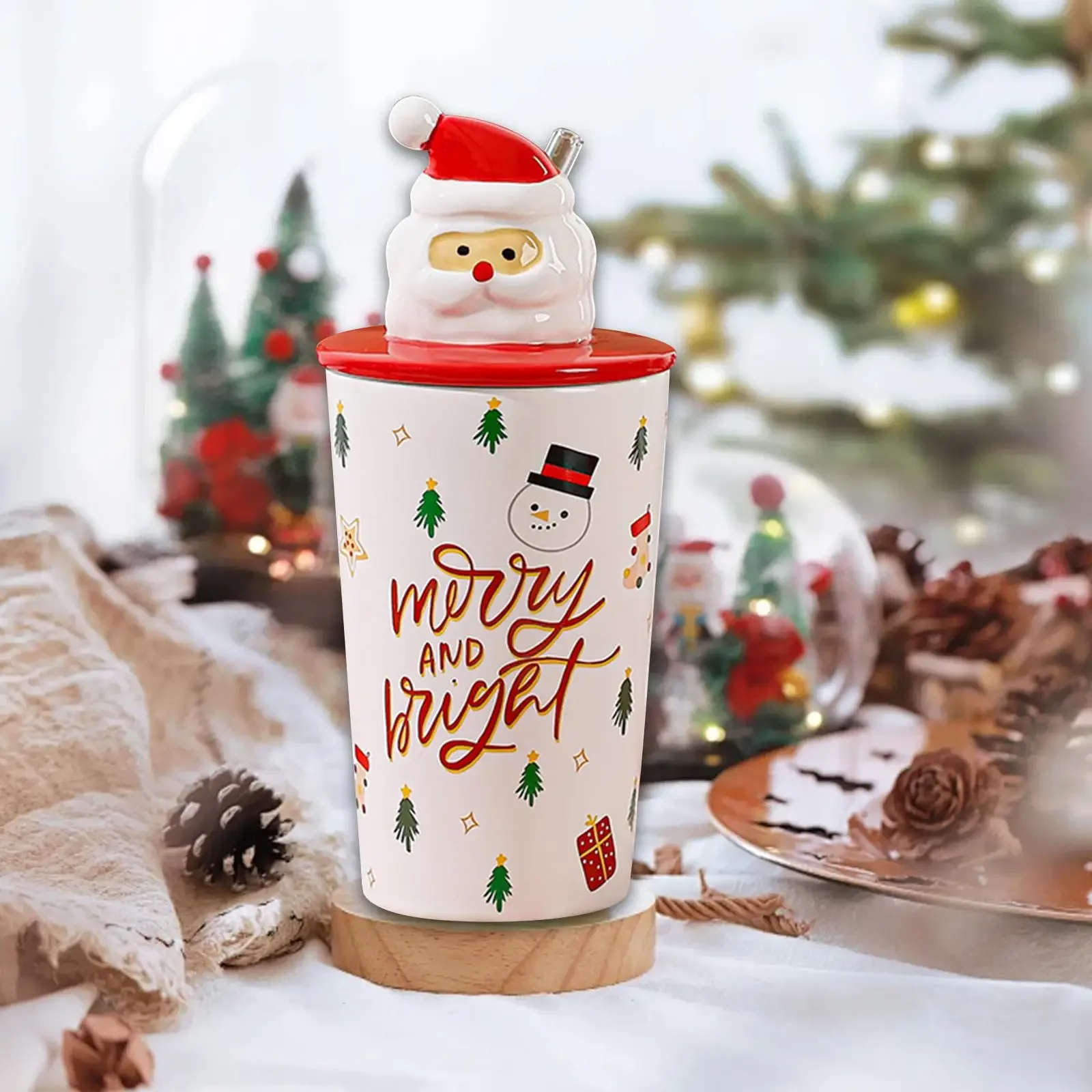 Gift Box Latte Mug Lovely Christmas Tumbler Latte Tea Cup with Lid Porcelain Coffee Cup for Latte Milk Gift Drinking Hot Coffee