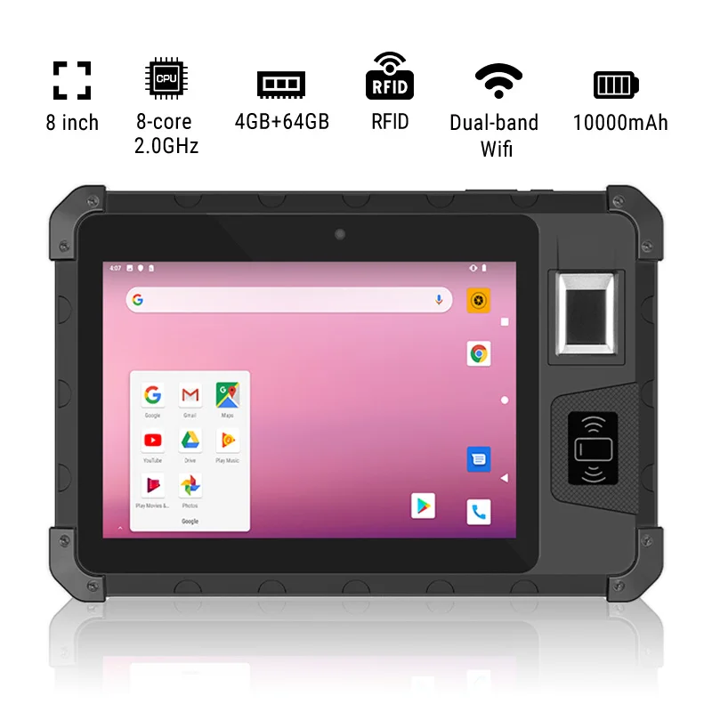 Rugged Android Tablet 8 Inch SIM Card Slot Wifi NFC RFID Blutooth 2D Barcode Scanner IP65 Industrial Rugged Tablet