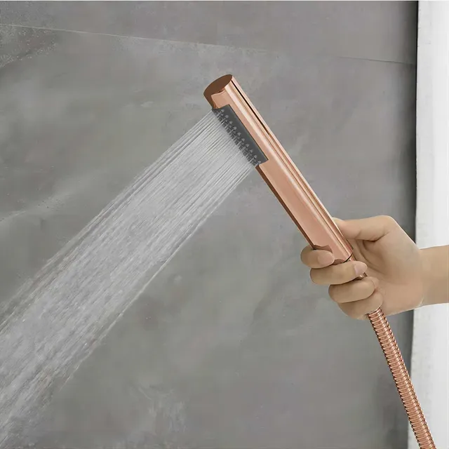 ก๊อกอ่างอาบน้ำทองคำสีกุหลาบ/แปรงปัดสีเทาที่จับคู่ทำจากทองเหลืองพร้อมก๊อกผสมน้ำอาบน้ำในห้องน้ำ 4