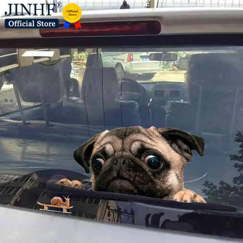 3D Pug Dogs Watch Snail Car Sticker Cartoon Car Styling Wall Home Glass Window Door Laptop Truck Decalcomanie In Vinile
