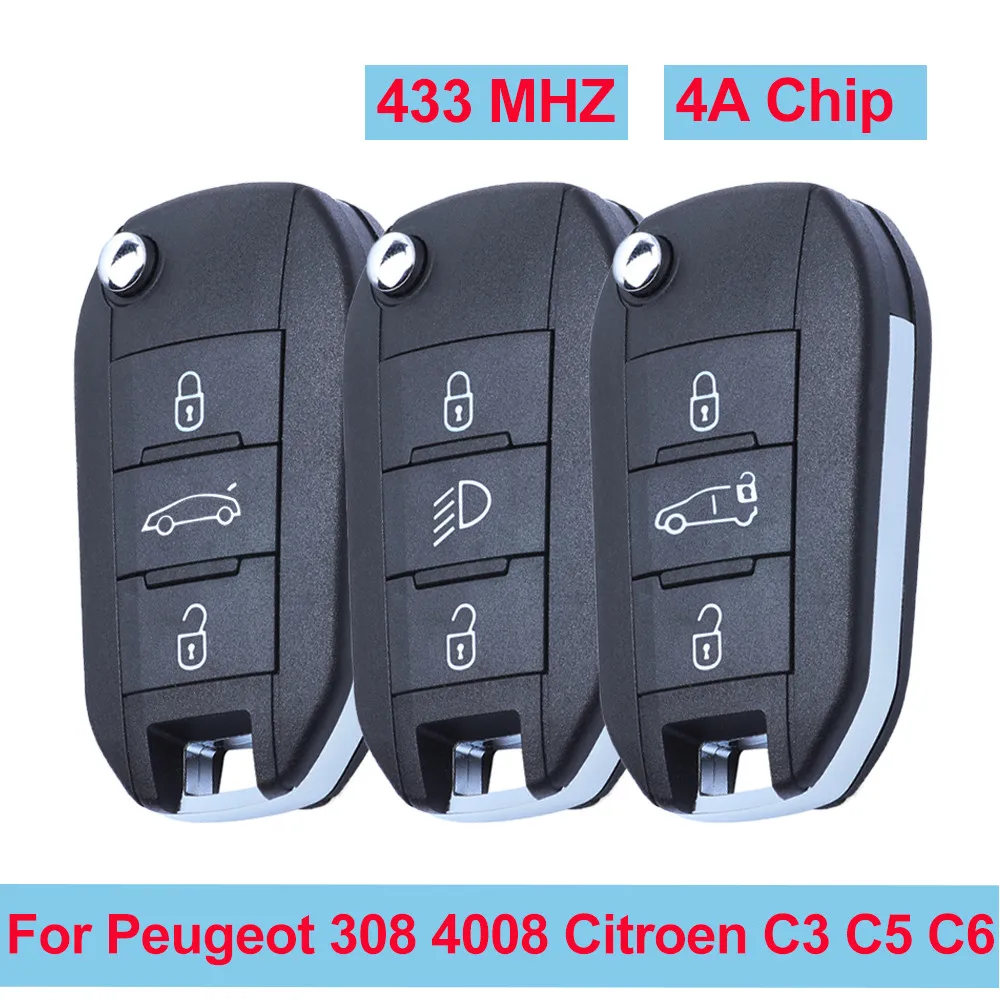 

4A Chip Flip Remote Folding Car Key 433 MHZ HU83 VA2 Blade For Peugeot 308 4008 For Citroen Aircross C3 C4 C5 C6