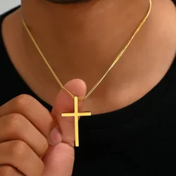 Sleek Stainless Steel Crucifix Pendant Necklace in Black, Gold, or Silver (Gold)