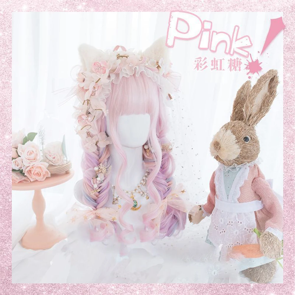 Peach Pink Synthetic Wavy Wig for Women Daily Use