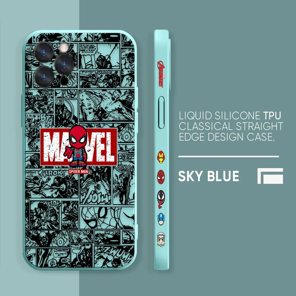 thumbnail image 1 of Case For iPhone 14 13 12 11 Pro XS Max Mini X XR 7 8 6 6S Plus Colour Simple Liquid Silicone Case Marvel Iron Spider-Man Comics, 1 of 5