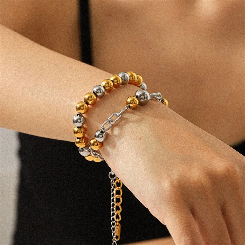 GANPUP Edelstahl-Armband, Perlenkette, Armreif, Metallstruktur, personalisierbar, attraktiver Schmuck, wasserdicht, Handgelenkkette, Geschenk – Detail 7