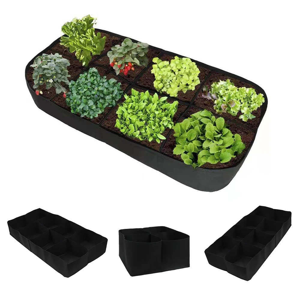 

Breathe Cloth Rectangular Planting Bag Multi-grid 4/8 Pockets For Vegetables Flowers Felt Raised Garden Bed