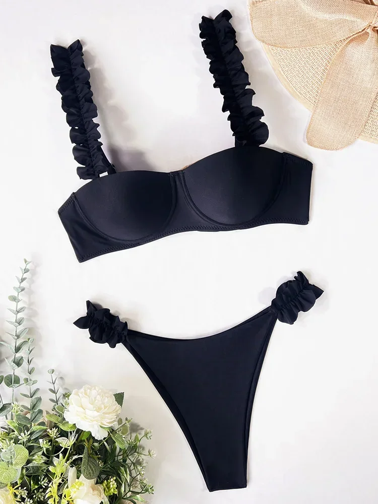 Push Up Ruffled Bikinis Underwired Bra Cup Bikini 2025 Women Swimsuit Female Swimwear Two Pieces Bikini Set Bathing Suit Swim