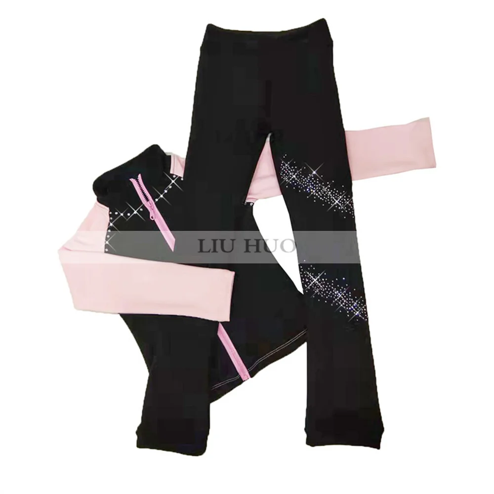 LIUHUO New Ice Figure Skating Jacket Pants Women Girl Trousers Top Black Teens Children Kids Pink Dance Training Roller Sport