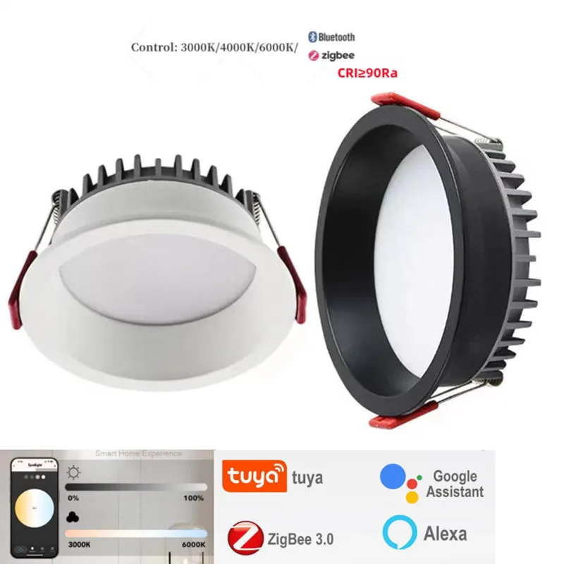 Zigbee 3.0 embedded LED tube light anti glare black and white ceiling light bedroom kitchen AC110V 220V home living room bedroom ceiling lamps