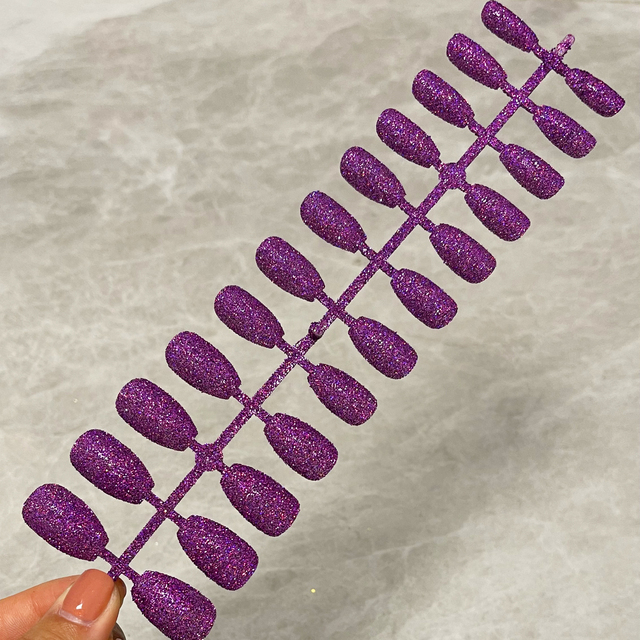 Short Nails Press On Full Set Coffin Nails Girl Ballet False Nails Finished Nail Art Glitter Shiny Blingbling Fake Nails