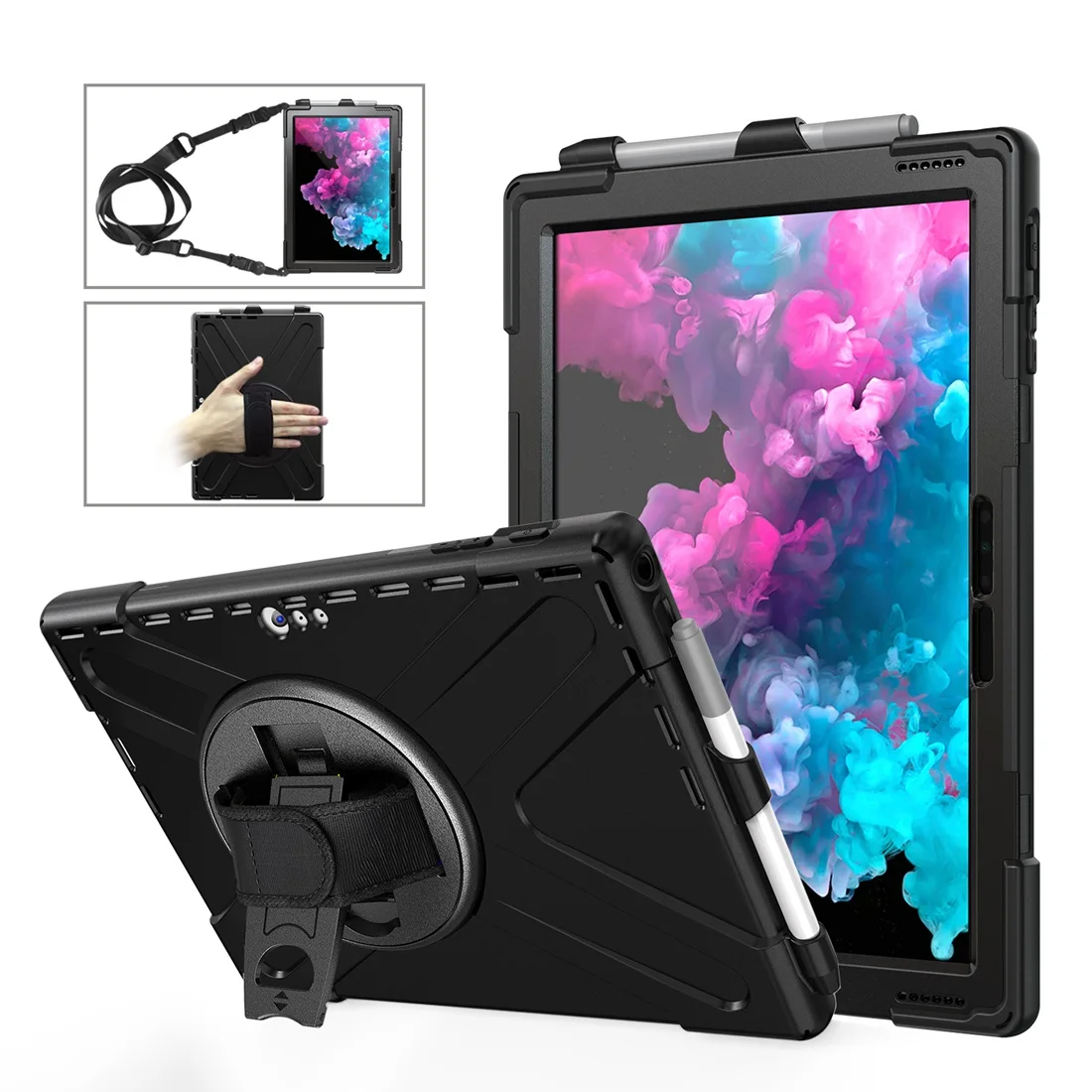 Custodia Protettiva Robusta Per Cavalletto Girevole Con Cinturino A Mano Per 12.3 "Microsoft Surface Pro 7 Plus, Pro 7, Pro 6,Pro 5,Pro 4,Pro Lte