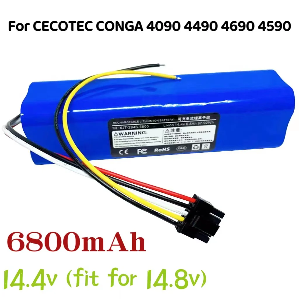 Batería De Aspiradora. Compatible con CECOTEC Conga 4090 4690。Aspiradora  14.8V Batería De Iones De Litio (Color : 6800mAh)