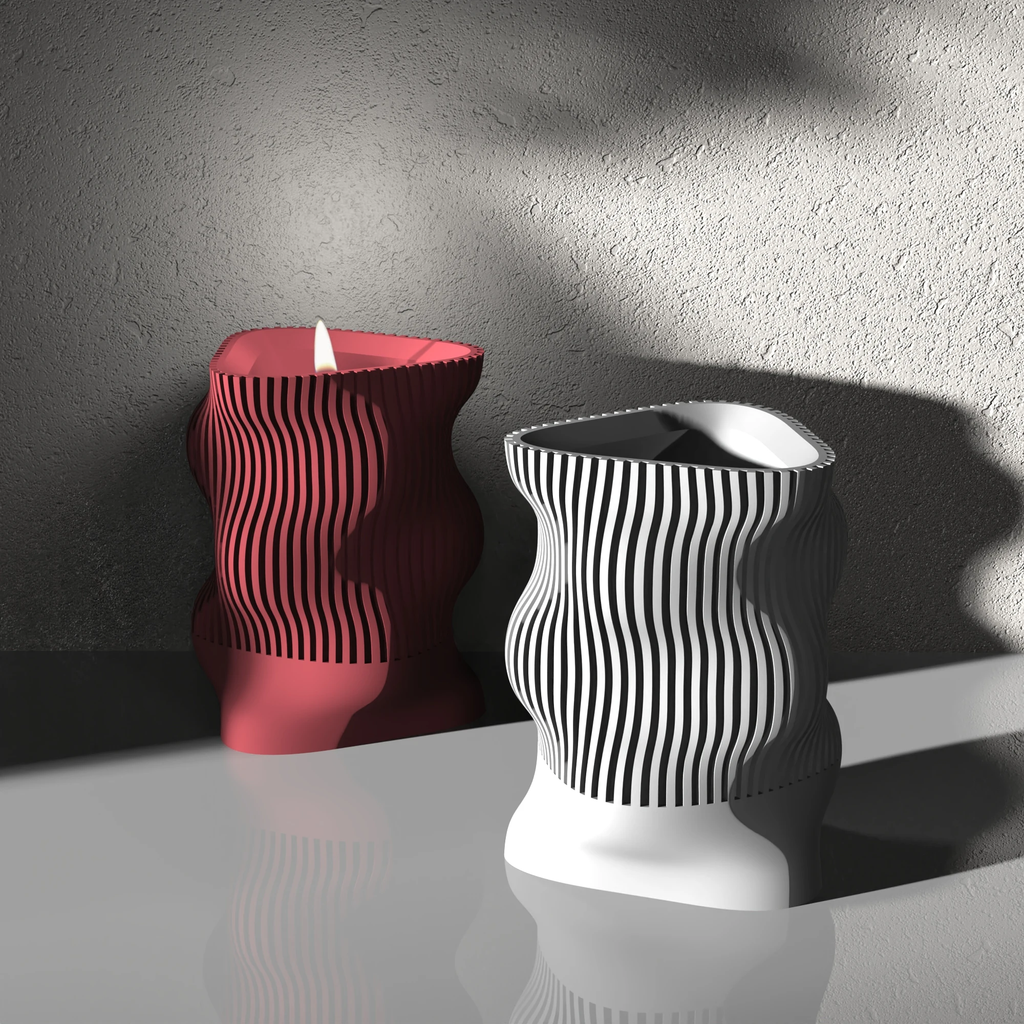 

Concrete Candlestick Candle Cup Mold Creative corrugated Decorative Design Cement Cup Wax Storage Box Silicone Molds