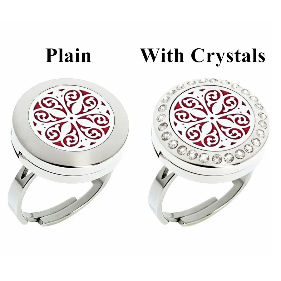 Flower of Life Stainless Steel 20mm Diffuser Locket Finger Ring Resizable Essential Oils Aromatherapy Ring Free 10Pads Dropship 5