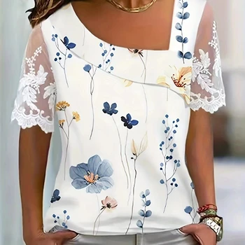 Fashion White Lace Short Sleeve Tops And Blouses Women 2023 Summer Casual Buttons Office Shirt For Womens Blouse Top Femme