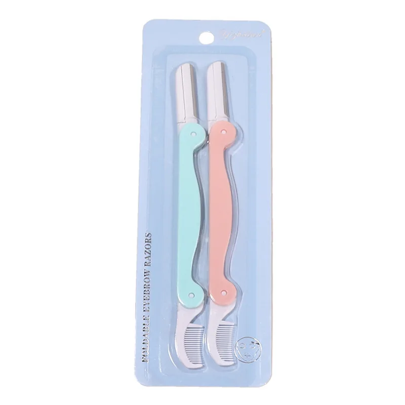 2Pcs Set Eyebrow Trimmers Double Headed Folding With Comb Stainless Steel Eyebrow Scrapers Beauty Tools