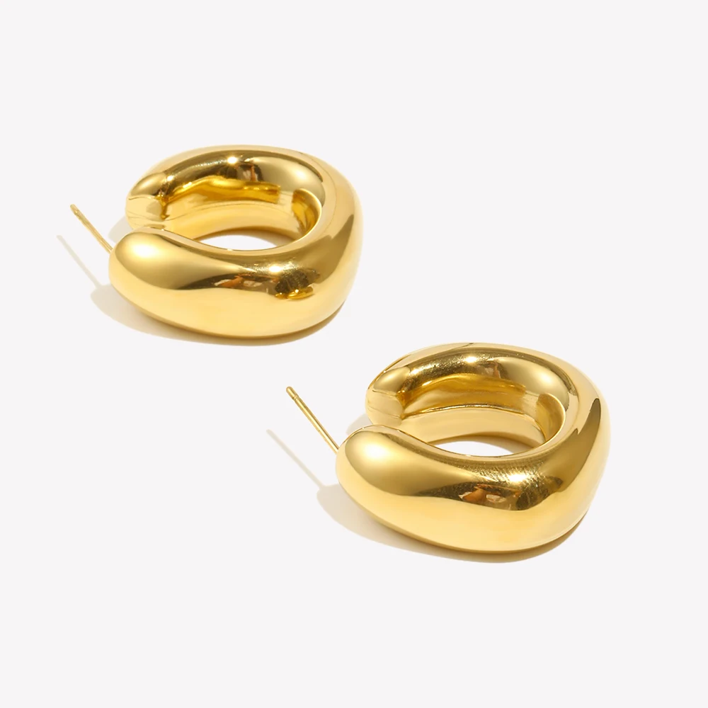 Orecchini a Cerchio Irregolari a Cuore Vuoto, Placcati Oro 18k, in Acciaio Inossidabile, Antiossidanti, Spessi