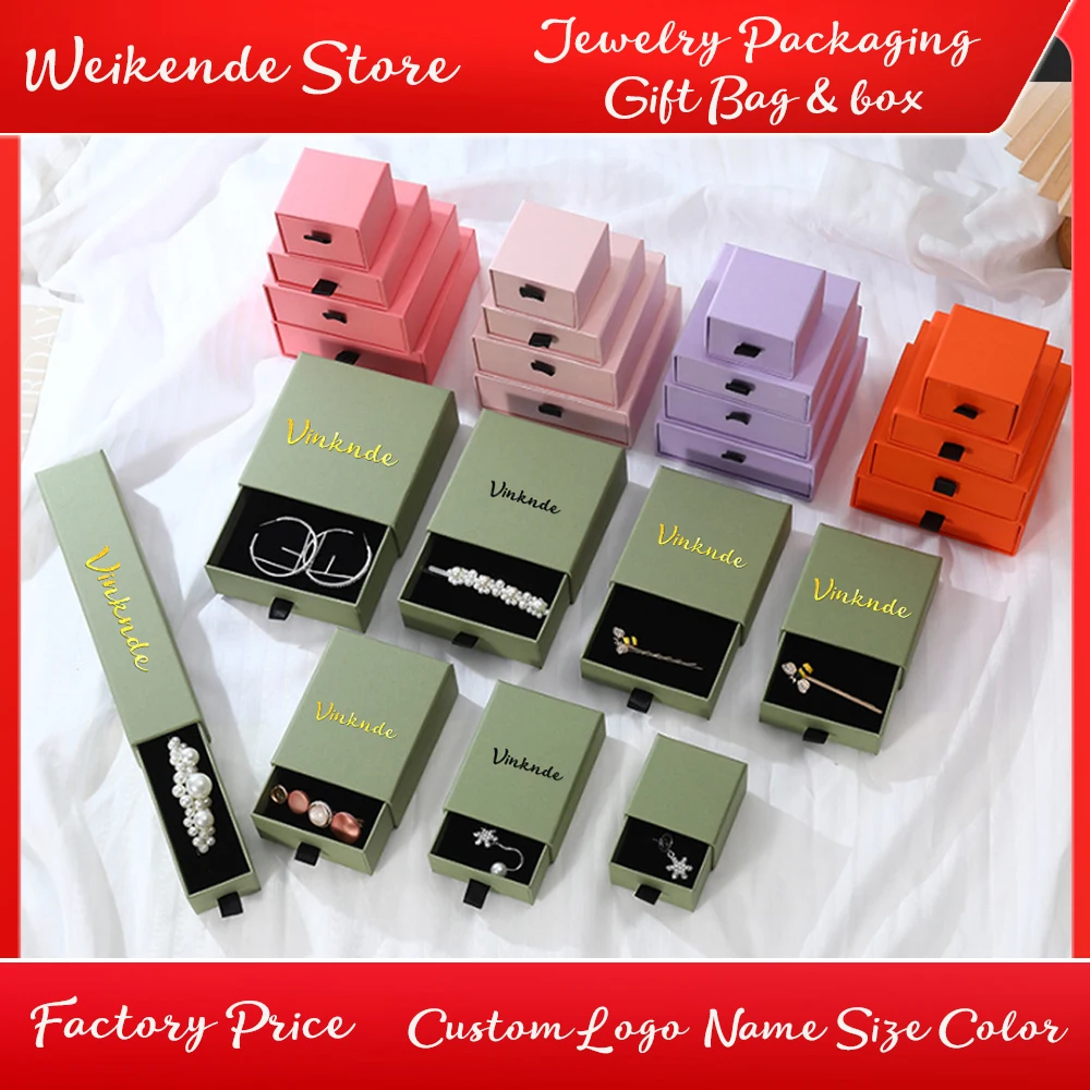 50Pack Rose Olive Green Kraft Paper Drawer Jewelry Packaging Box DIY Custom Necklace Bracelet Earrings Wedding Gift Package Case