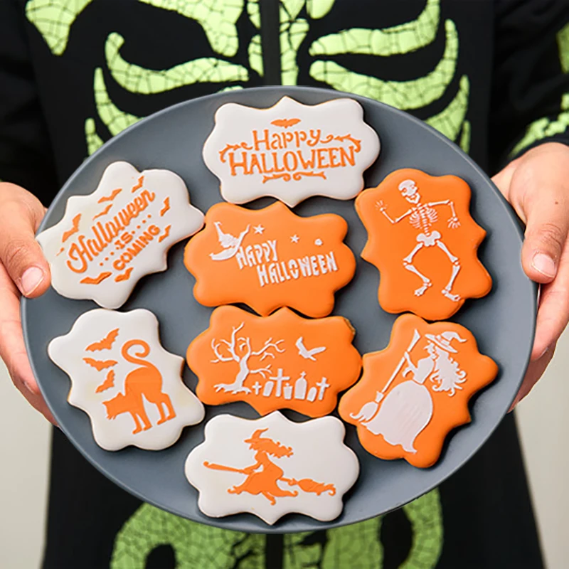 Description Picture 2 of itemHalloween Cookie Coffee Spray Stencils Template Mesh Biscuit Cutter Fondant Cake Mold DIY Halloween Party Decoration Baking Tool