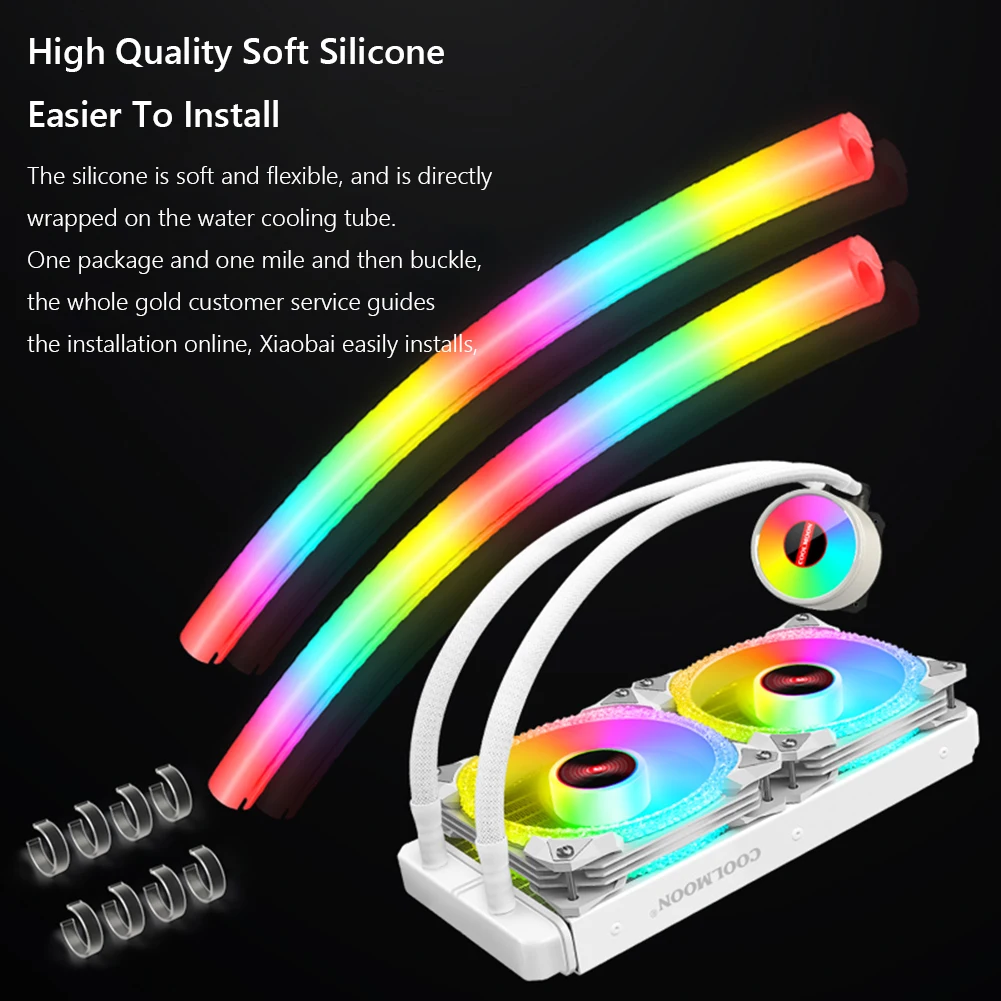 Tubo de Mangueira Coolmoon Aura Sincronização Luminosa Manga Silicone Raditor Refrigeração Água Tubo 5v 3pin Argb 4pin Computador Case Decoração - Imagem 3