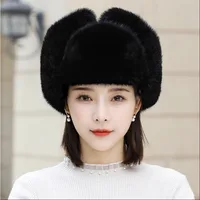 Real Rabbit Fur Hat Women Winter Russian Bomber Hat Ushanka Earflap Caps Ladies Thickened Warm Snow Ski Cap 6