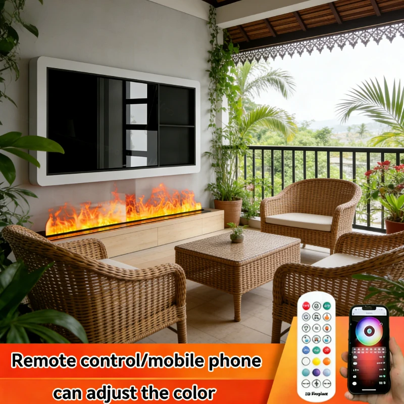 เตาผิงไฟฟ้า 3 มิติ พร้อมเอฟเฟกต์ไอน้ำเสมือนจริง ควบคุมด้วยรีโมทและแอปพลิเคชัน ตกแต่งภายในบ้าน 1