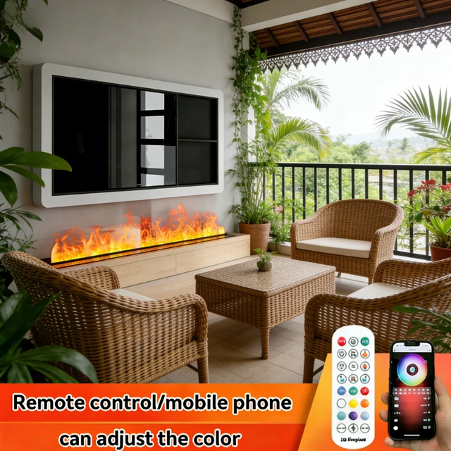 เตาผิงไฟฟ้า 3 มิติ พร้อมเอฟเฟกต์ไอน้ำเสมือนจริง ควบคุมด้วยรีโมทและแอปพลิเคชัน ตกแต่งภายในบ้าน 1