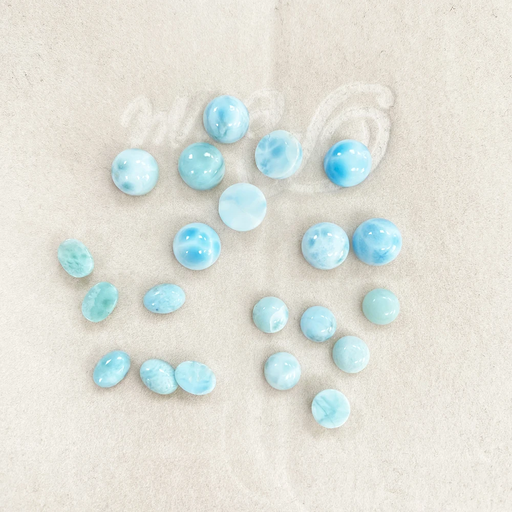 Loose Gemstones Factory Natural Larimar Loose Stone Round/Oval Ocean Vein 1-2ct Gems For Earring Ring Necklace Jewelry DIY Accessory