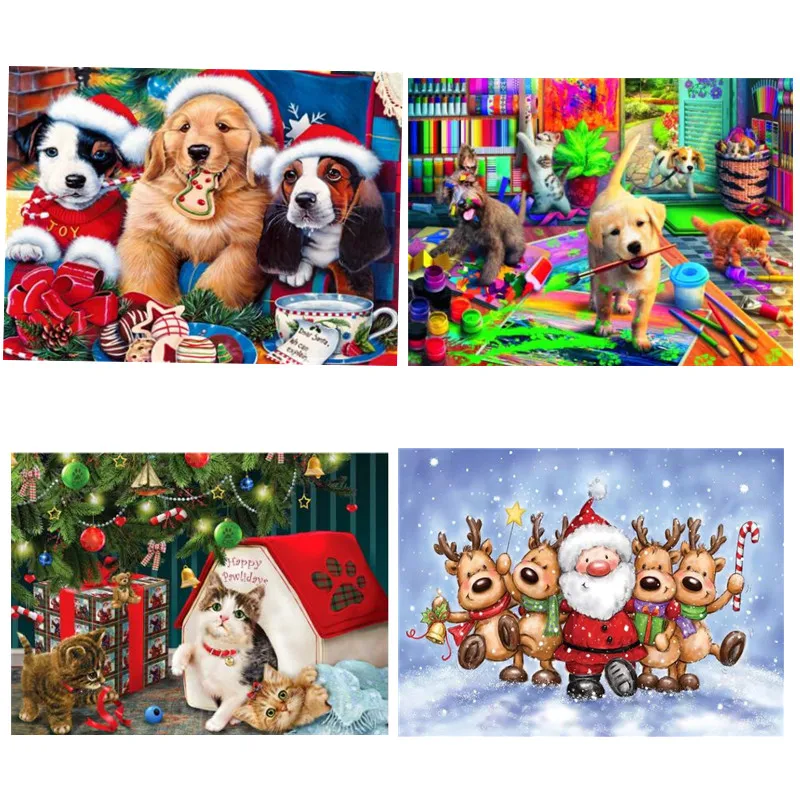

Diy Diamond Painting Dog Full Round Mosaic Christmas Embroidery Animal Cat Photo of Rhinestone Home Decor Gift