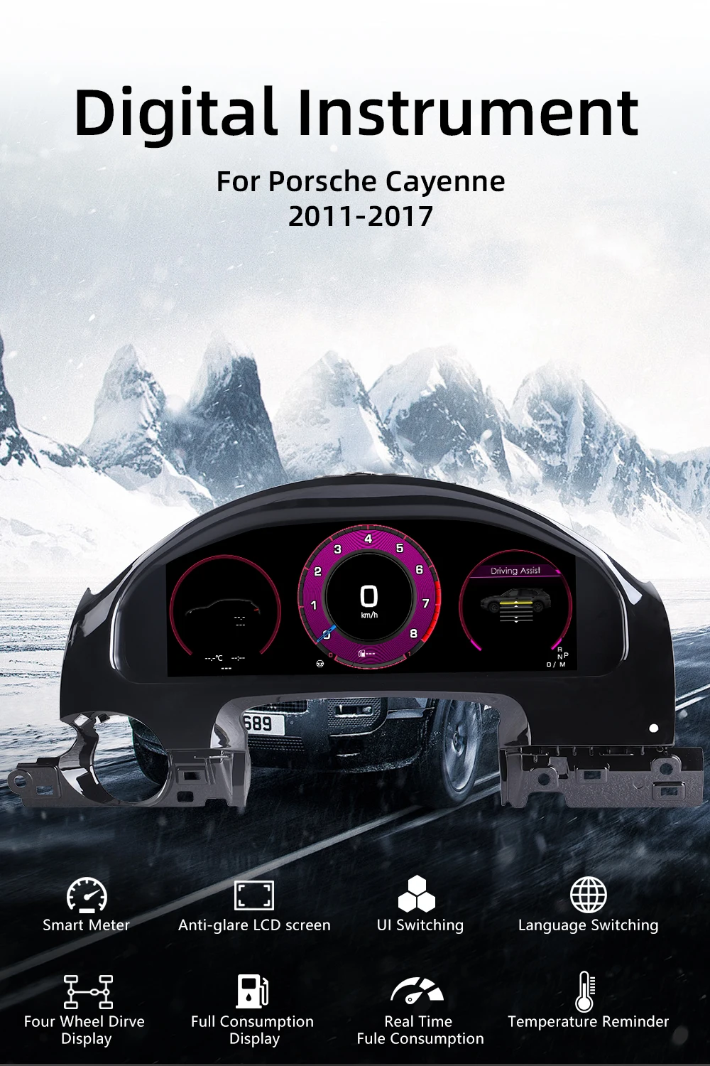 Digital Instrument Cluster For Porsche Cayenne 2011-2017 Speedometer 12.3”HD scr