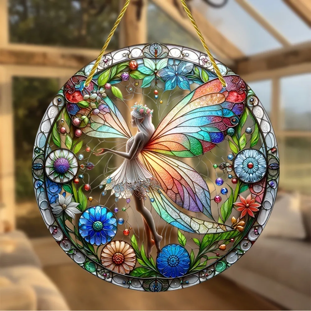 Decoration Forest Fairy Sun Catcher Acrylic Window Hanging Fairy Suncatcher Colorful Glass-Style Window Light Catcher Garden sun catcher sun catchers window ornament